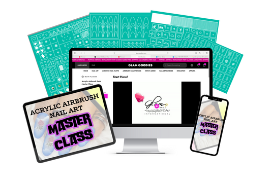 Acrylic Airbrush Paint Nail Art Master Course & 100 Stencils Glam Goodies