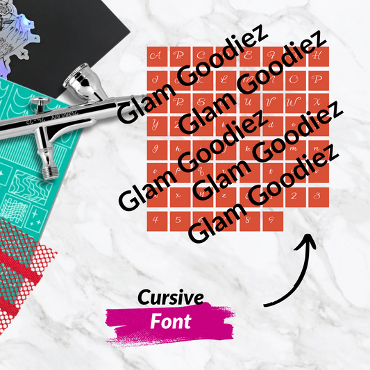 Cursive Font SVG File for Airbrush Nail Stencils – Uppercase, Lowercase & Numbers – Cricut & Silhouette Compatible Glam Goodies