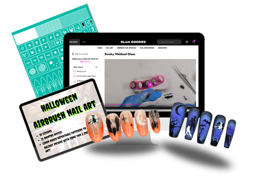Complete Halloween Airbrush Nail Art Bundle – Course + 60 Reusable Stencils Glam Goodies