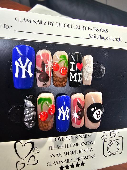 NYC Nail Art Airbrush Stencil Pack – Cherries, French Tip Stencils, Cheetah Print, Dice, 8-Ball & Bunny Designs (Reusable) Glam Goodies