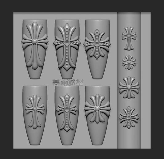 Elite Gothic Cross Silicone Mold – 3D Pre-Curved Overlays & Multi-Style Designer Charms Glam Goodies