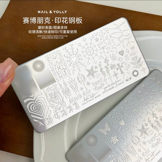 Cyber-Sigilism & Techno-Grunge Stamping Plate – Cyberpunk Tattoo & Halftone Nail Art Glam Goodies