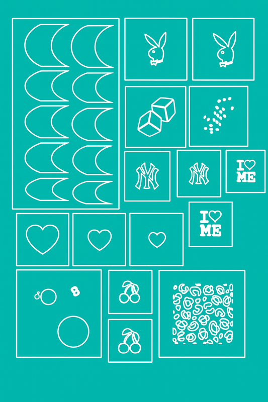 NYC Nail Art Airbrush Stencil Pack – Cherries, French Tip Stencils, Cheetah Print, Dice, 8-Ball & Bunny Designs (Reusable) Glam Goodies