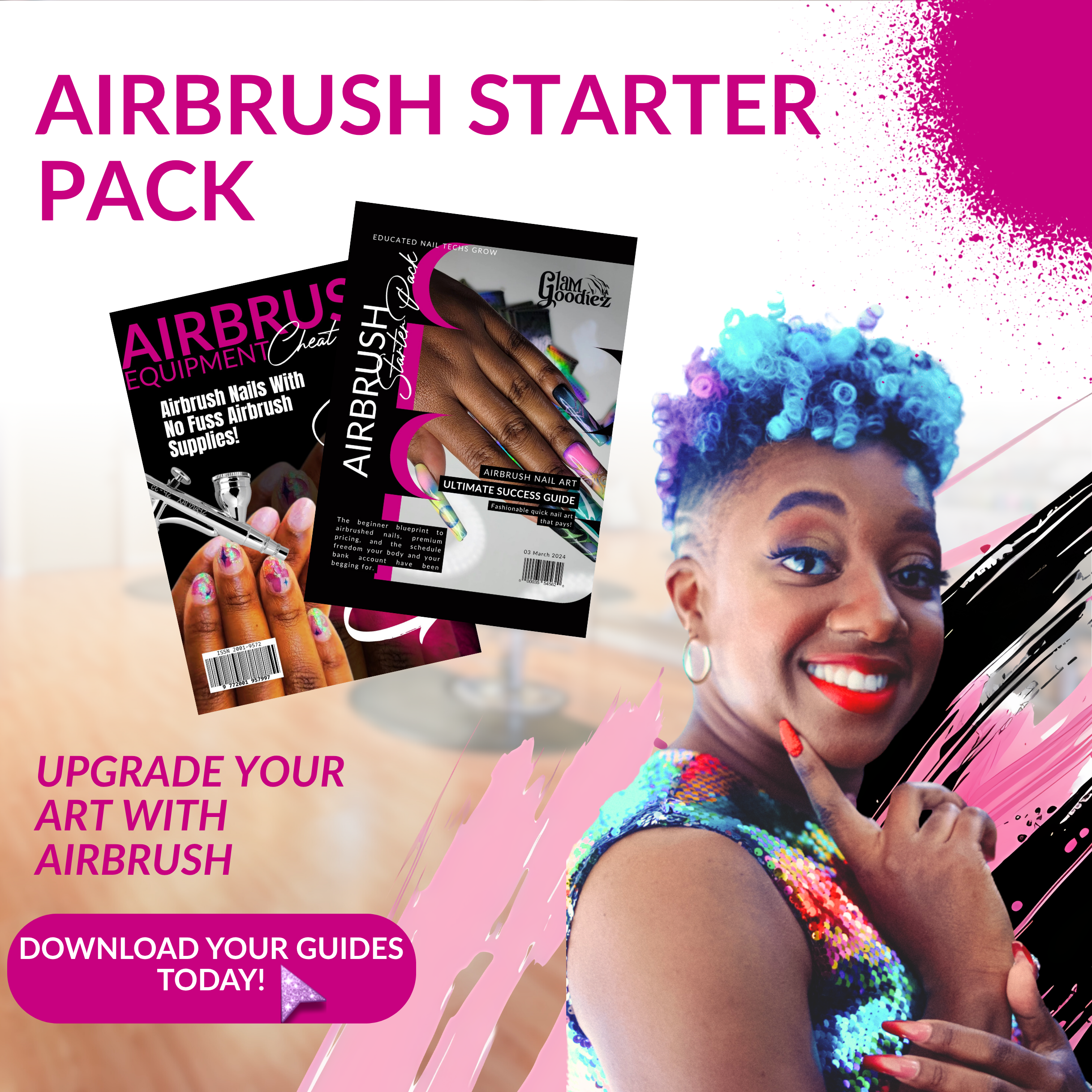 Airbrush Nail Art Starter Pack Bundle | Beginner Guide + Equipment Cheat Sheet for Nail Techs Glam Goodies