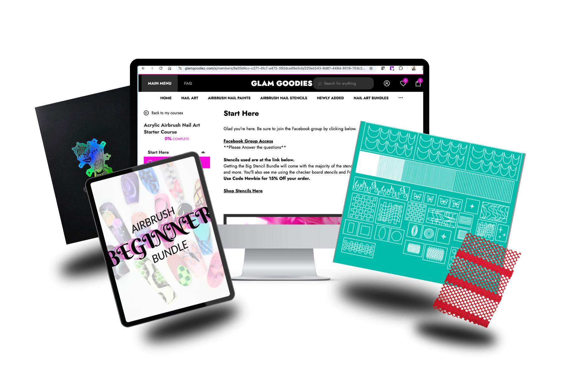 Airbrush Beginner Bundle & Stencil Pack Glam Goodies