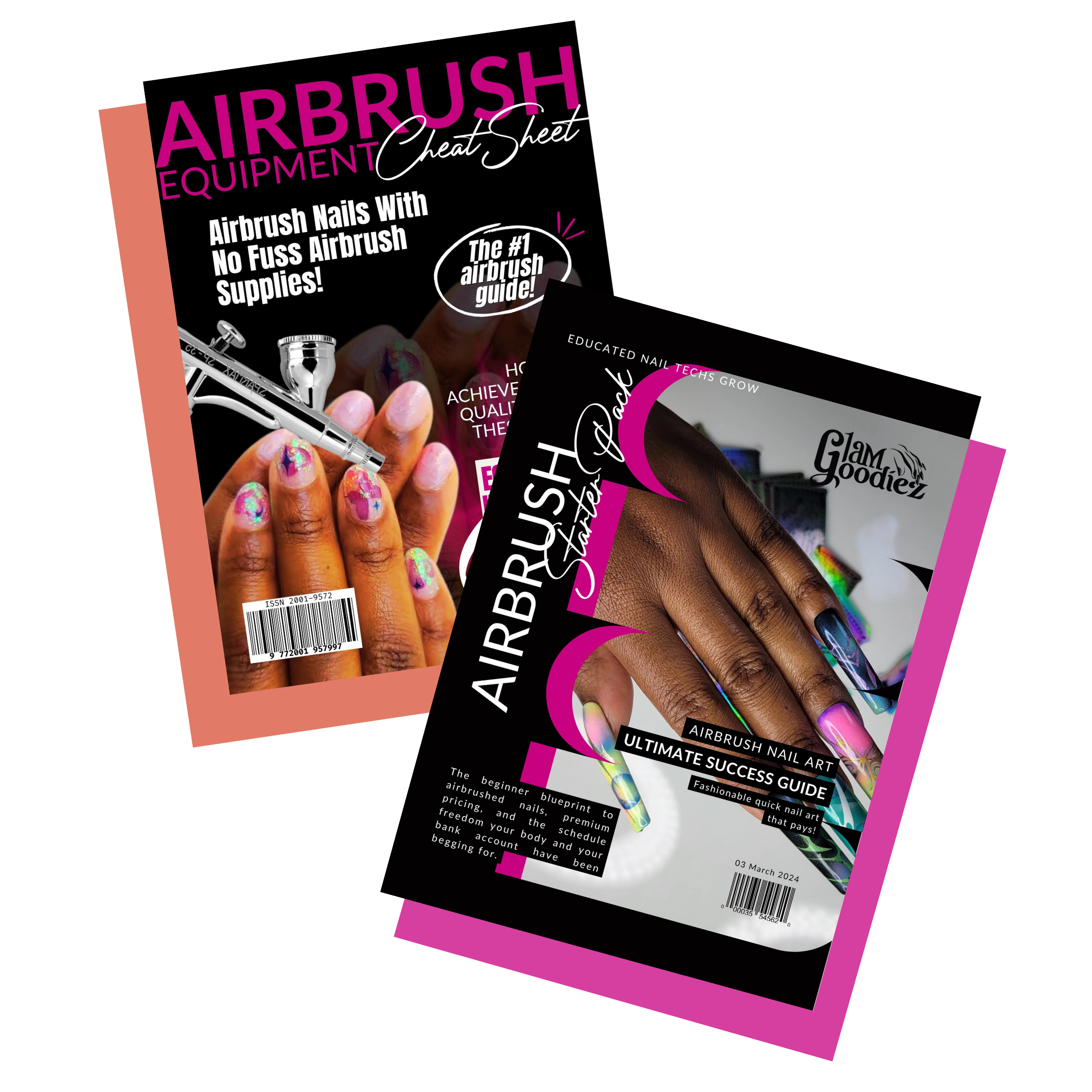 Airbrush Nail Art Starter Pack Bundle | Beginner Guide + Equipment Cheat Sheet for Nail Techs Glam Goodies
