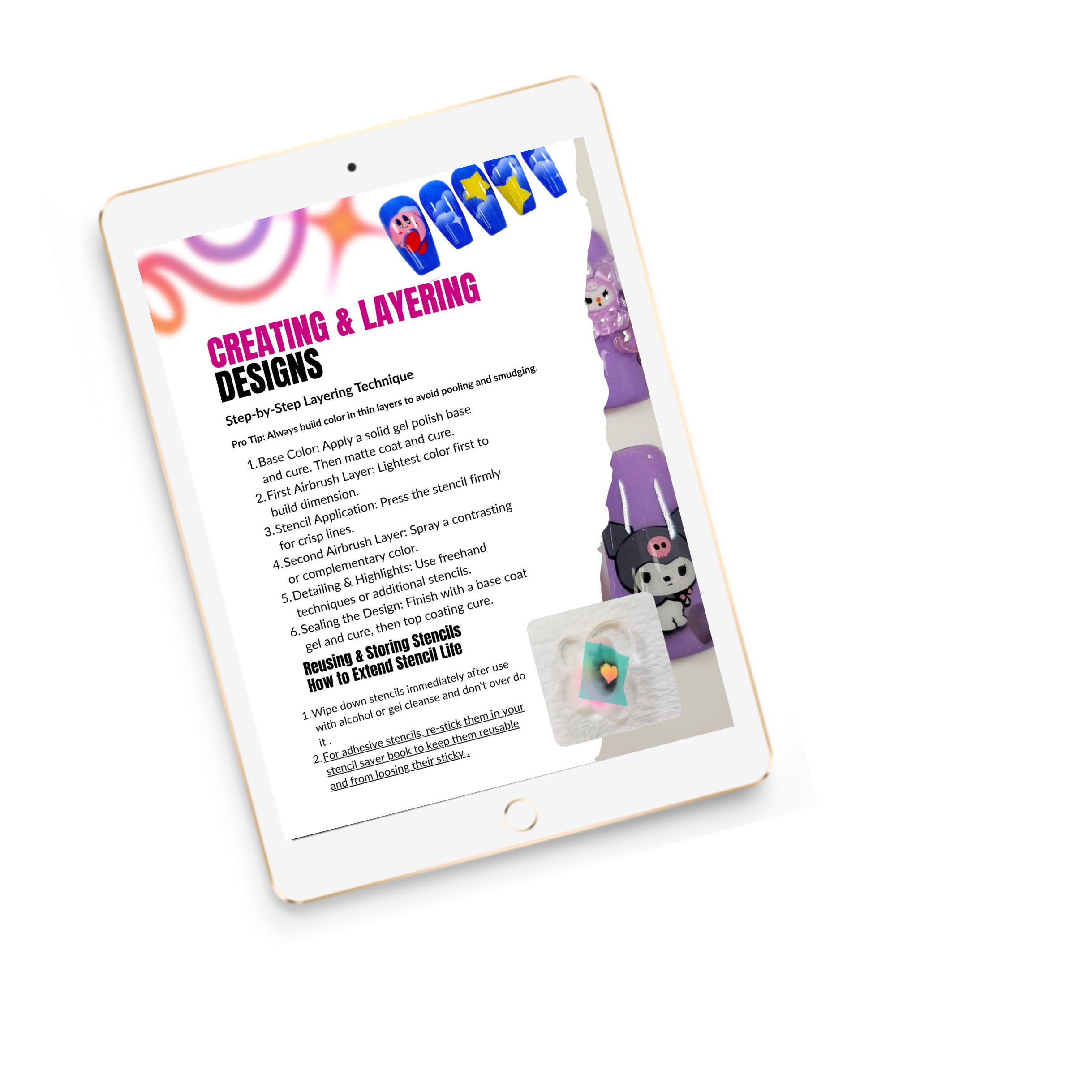 Airbrush Nail Art Starter Pack Bundle | Beginner Guide + Equipment Cheat Sheet for Nail Techs Glam Goodies