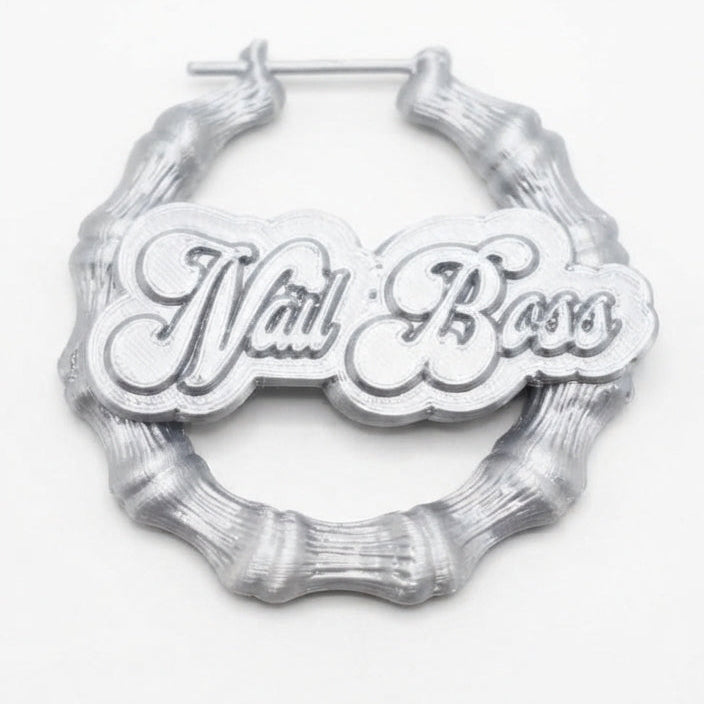 Personalized Bamboo Hoop Earrings – Custom Name Text, 3D Printed Lightweight Hoops in Circle, Triangle & Heart Glam Goodies
