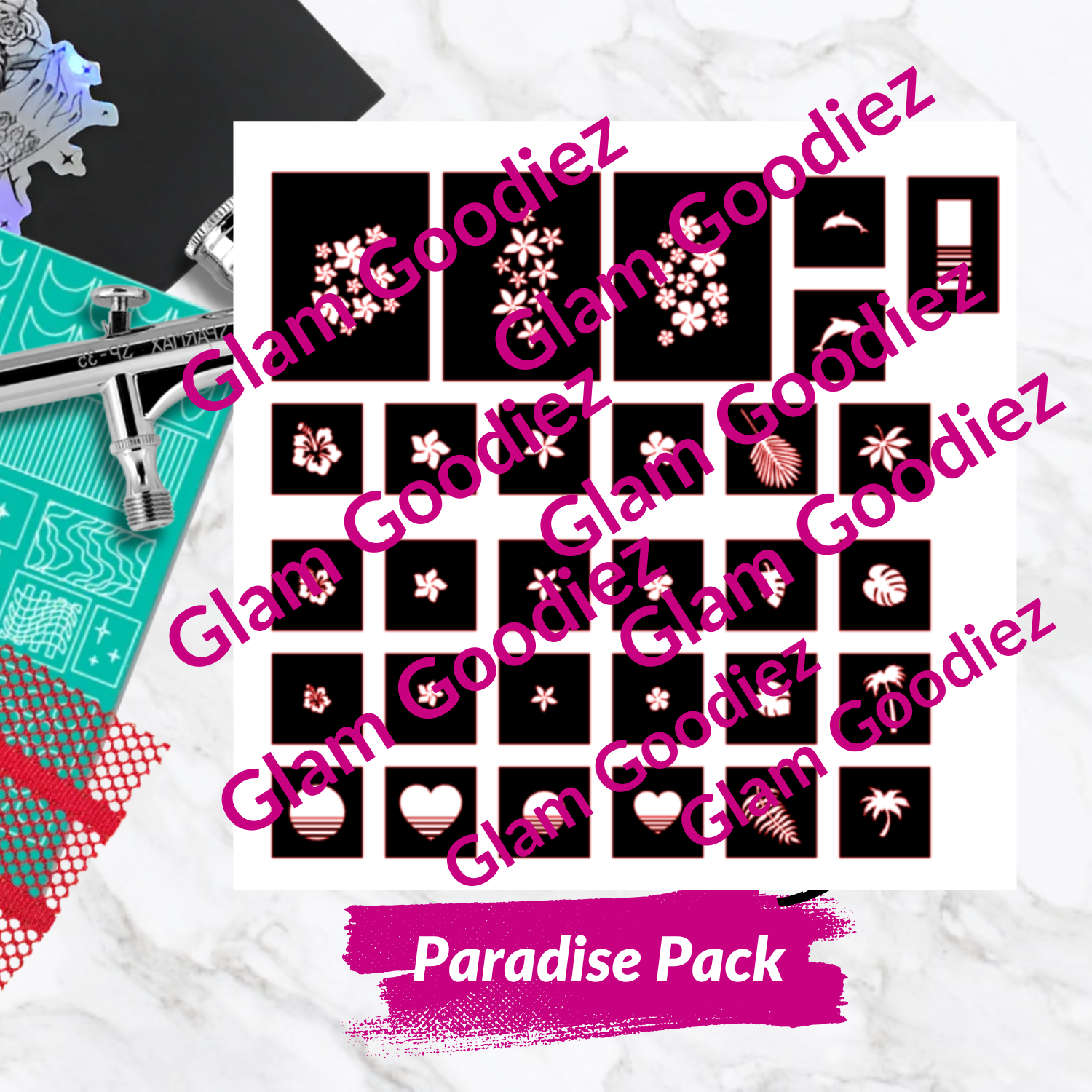 Paradise Pack Airbrush Stencil SVG Bundle - Tropical Nail Art Cut File (Commercial License) Glam Goodies