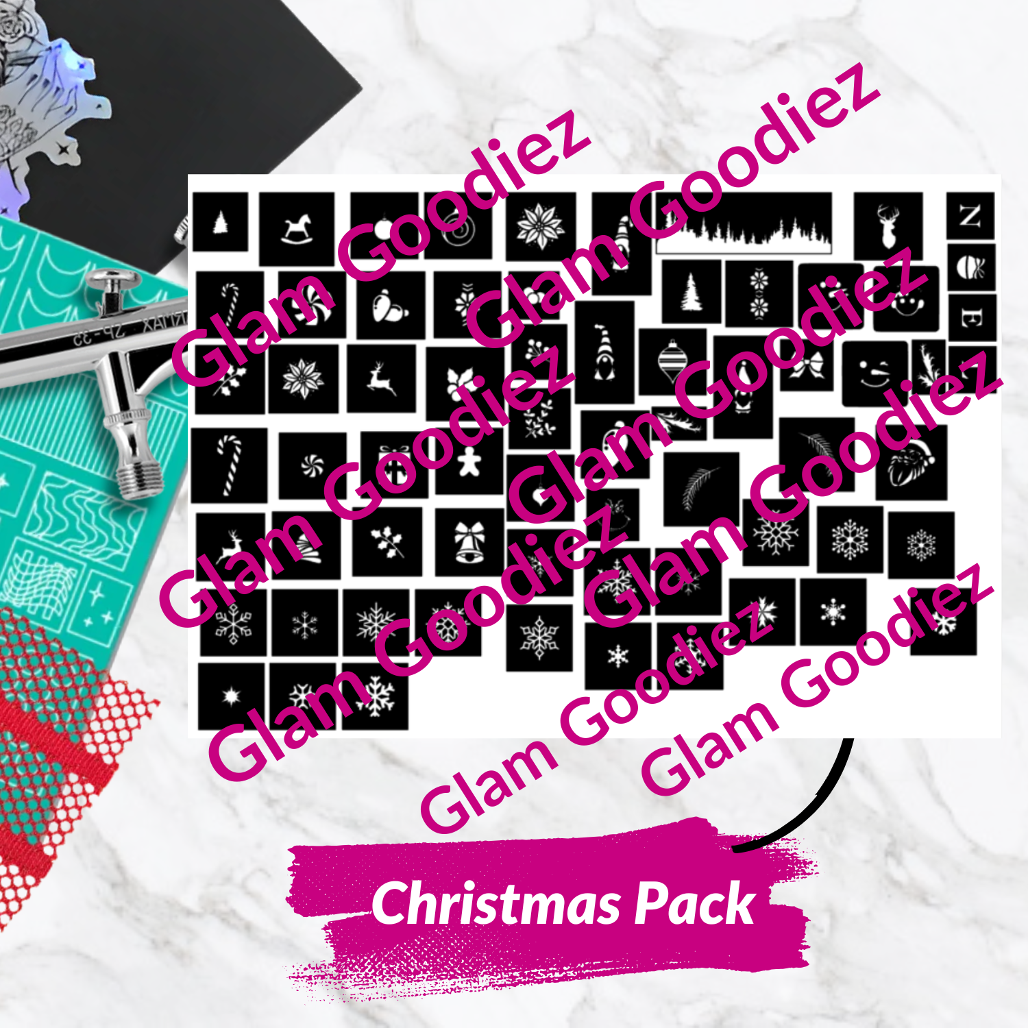 Christmas Nail Stencil SVG Bundle | Holiday Airbrush Nail Art Cut File for Cricut, Silhouette, Brother ScanNCut | Winter Vinyl Stencils Commercial Use Glam Goodies