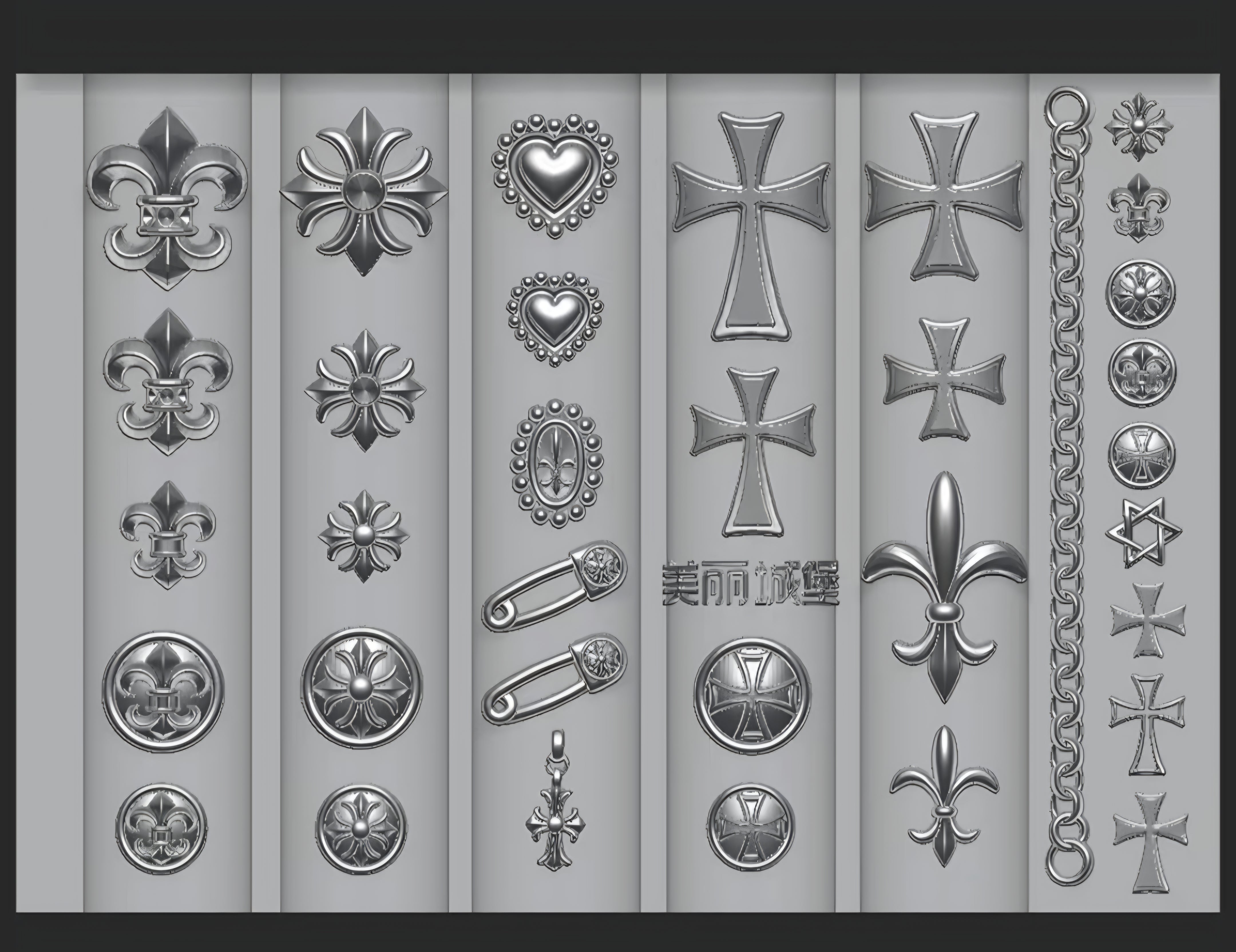 Mega Punk & Coquette Mixed Motif Silicone Mold – 3D Safety Pins, Chains, Frames & Gothic Crosses Glam Goodies