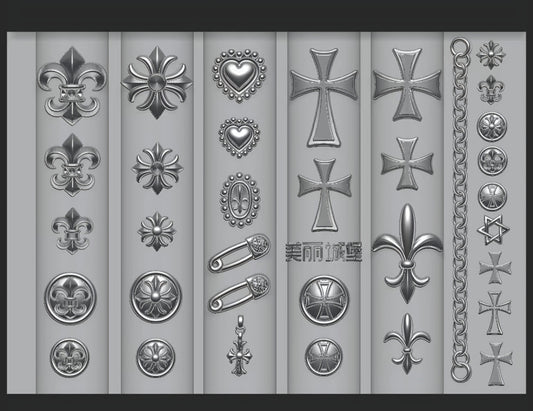 Mega Punk & Coquette Mixed Motif Silicone Mold – 3D Safety Pins, Chains, Frames & Gothic Crosses Glam Goodies