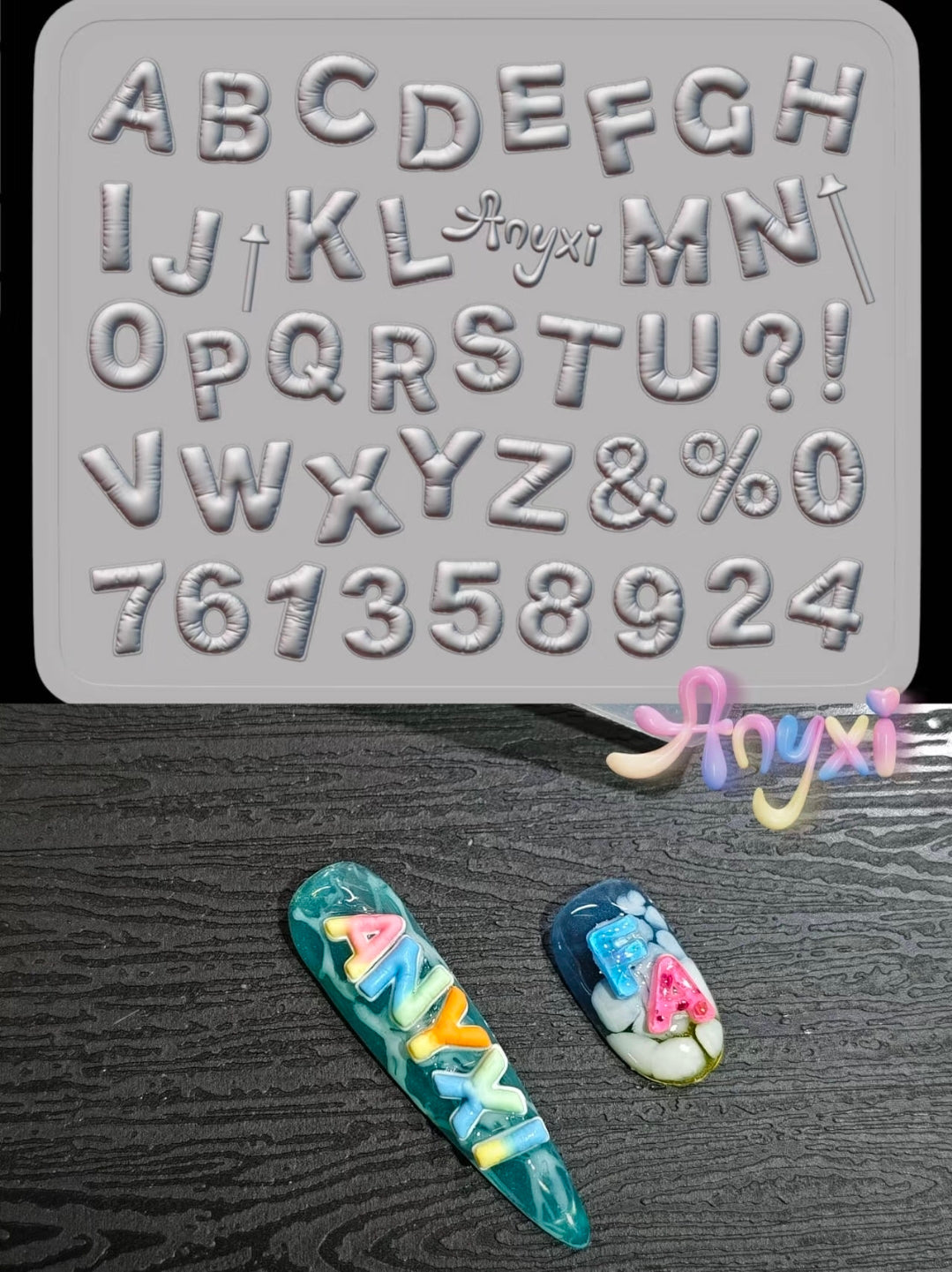 Anyxi 3D Puffy Balloon Alphabet Mold – Y2K Bubble Letters & Numbers Silicone Nail Art Creator Glam Goodies