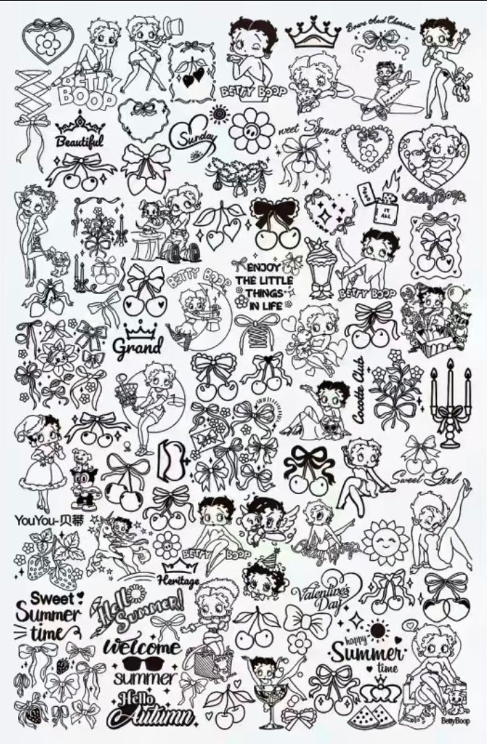Betty Boop Retro Character Nail Art Stamping Plate – 3.75" x 6" Stainless Steel Plate with Cherries, Bows, Typography & Vintage Pin-Up Designs Glam Goodies