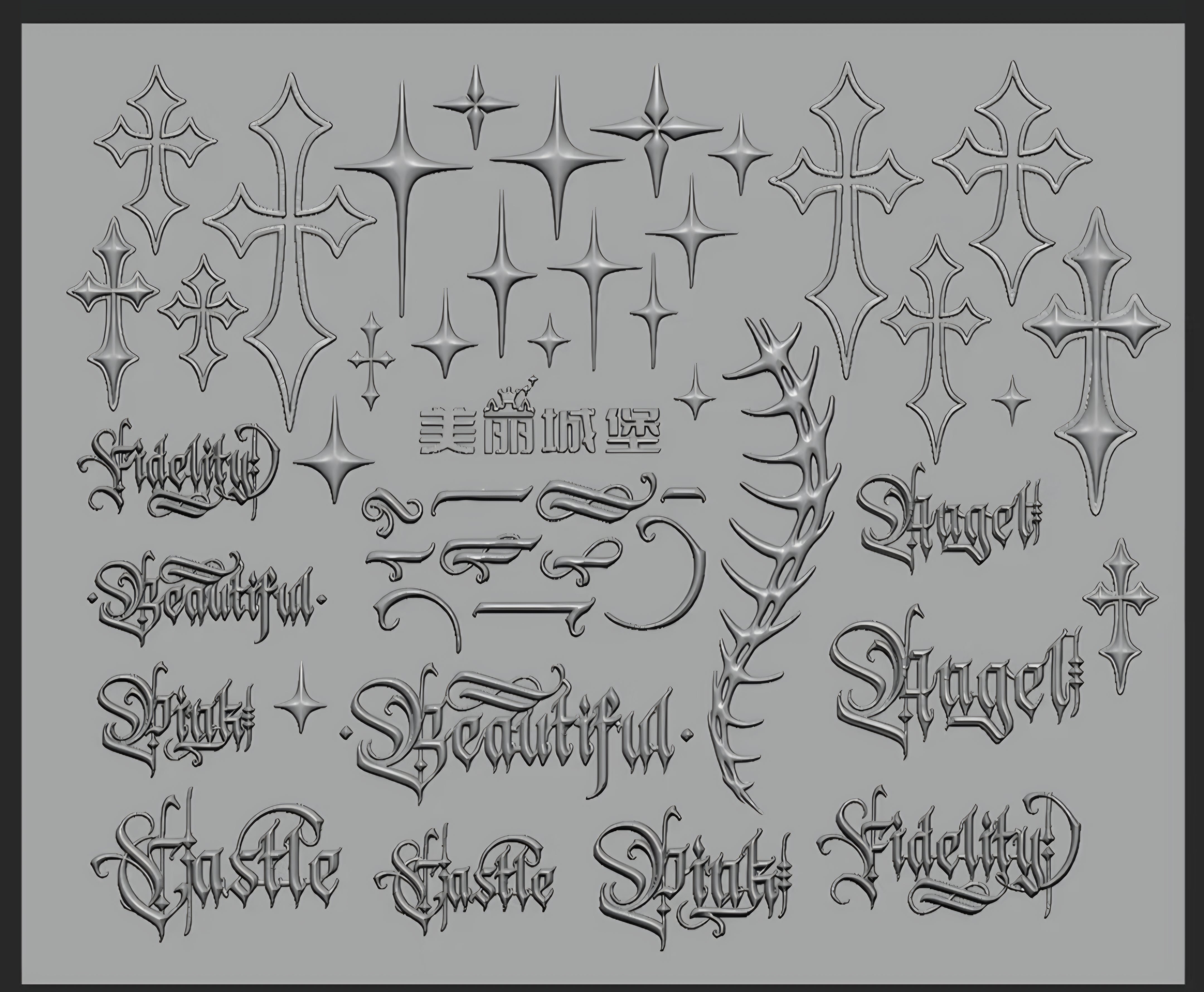Cyber-Sigilism & Gothic Script Silicone Mold – 3D Thorns, Flared Crosses & Alt Aesthetic Lettering Glam Goodies