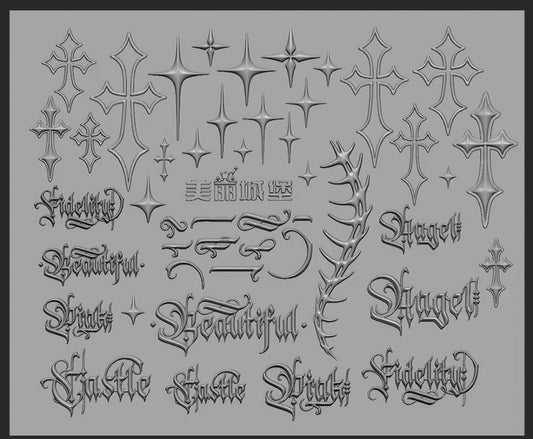 Cyber-Sigilism & Gothic Script Silicone Mold – 3D Thorns, Flared Crosses & Alt Aesthetic Lettering Glam Goodies