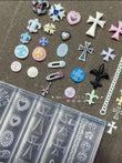 Mega Punk & Coquette Mixed Motif Silicone Mold – 3D Safety Pins, Chains, Frames & Gothic Crosses Glam Goodies