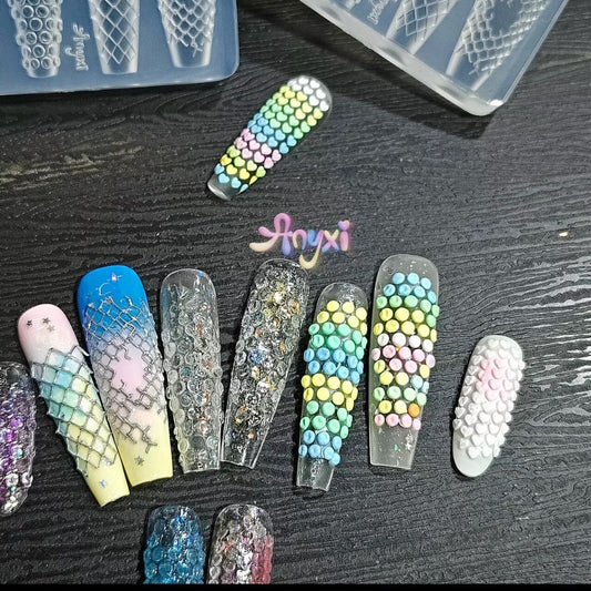 Anyxi 3D Full-Nail Texture Mold – Coffin Overlay Hearts, Fishnet & Bubble Grids Glam Goodies