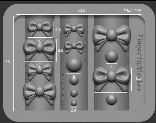FingertipWorker 3D Bow & Pearl Silicone Mold – Multi-Size Custom Nail Charm Creator Glam Goodies