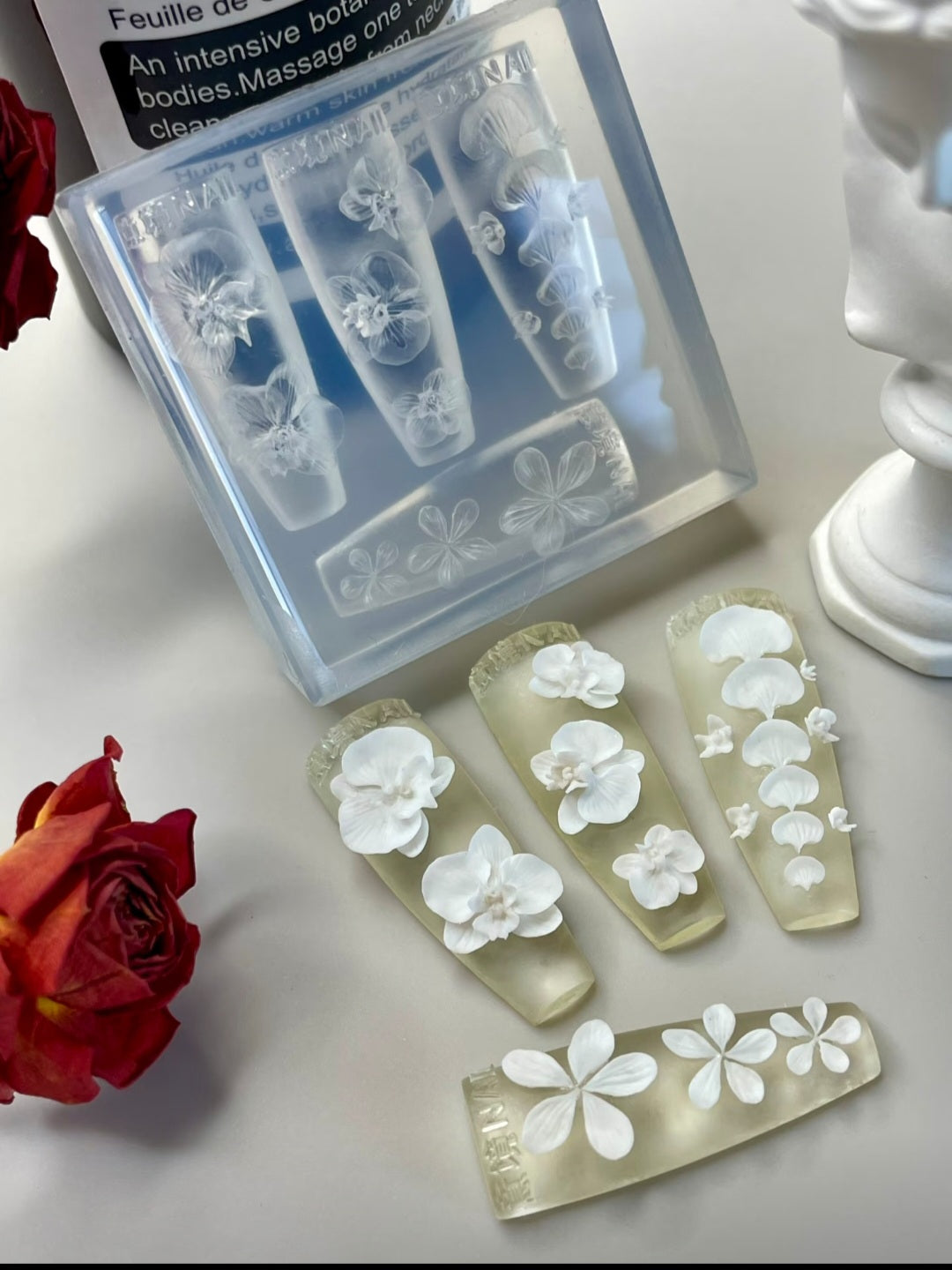 3D Realistic Orchid & Floral Overlay Mold – Full-Nail Botanical Silicone Texture Mold Glam Goodies