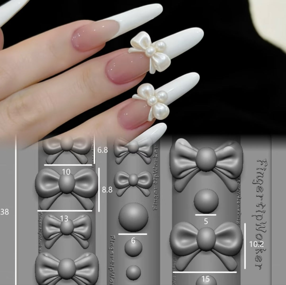 FingertipWorker 3D Bow & Pearl Silicone Mold – Multi-Size Custom Nail Charm Creator Glam Goodies