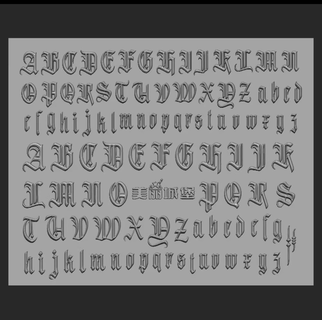 Old English 3D Alphabet Silicone Mold – Gothic Lettering & Initials Custom Nail Art Creator Glam Goodies